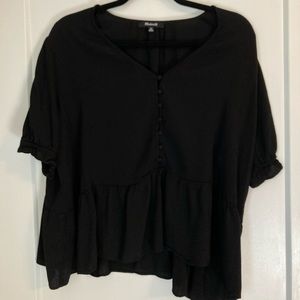 Madewell Black Courtyard Ruffle Hem Top
